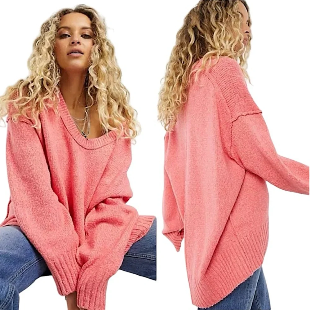 Free People Brookside Sweater in Pink Lightning size XS